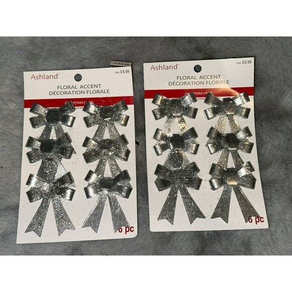 3 for $15 Ashland Silver Bow Glitter Accent 6 ct. - Lot of 2 Packs (12 total) - Picture 1 of 2